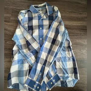men’s Express Fitted Button Down Shirt Blue/White Checkered size large